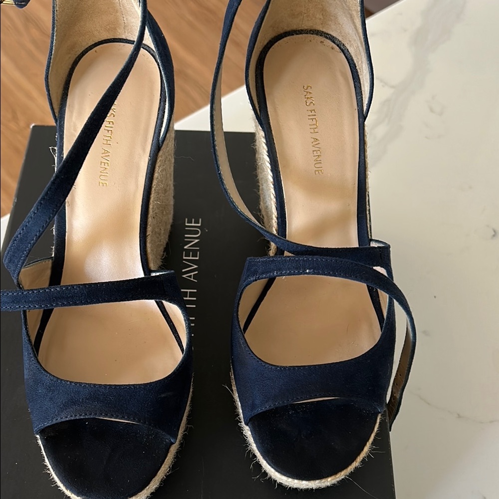 Saks Fifth Avenue Women's Navy Suede Espadrille Wedge Sandals